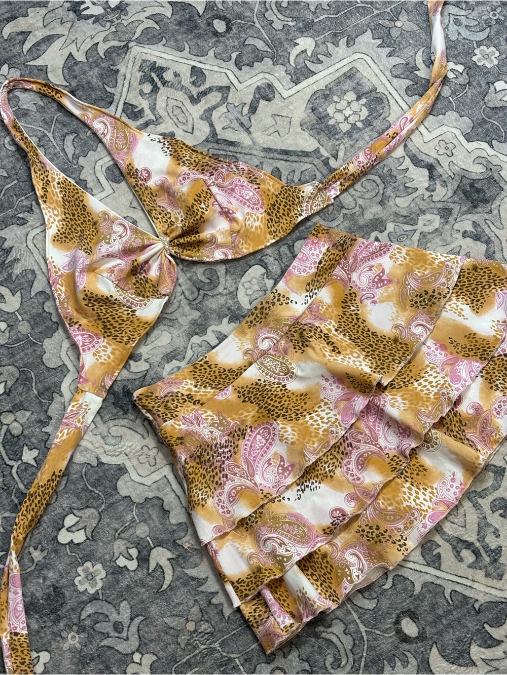 Women’s Pink and Tan Paisley Print Tie-Back Dress